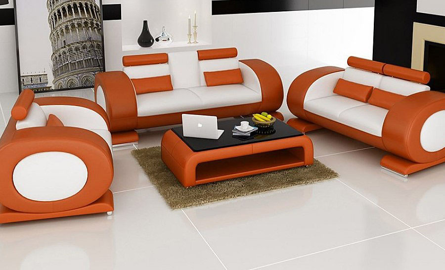 Geneva Leather Sofa Lounge Set